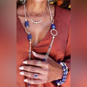 Grace & Heart G&H LA QUINTA .925 Sterling Silver LAPIS NECKLACE 35”L JEWELRY